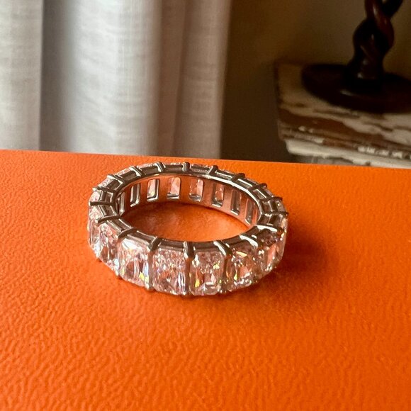 Sterling Silver Radiant 6.7mm Cut Eternity Band Ring, Size 9.5 - Picture 2 of 3